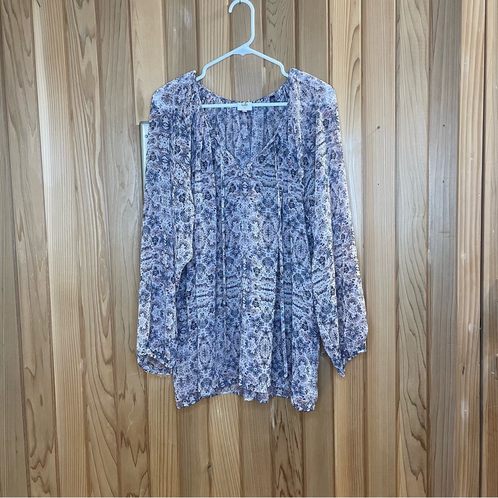 CAbi Pink and Tan Blouse, Size XL